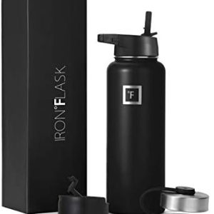 IRON °FLASK Sports Water Bottle - 40 Oz 3 Lids (Straw Lid), Leak Proof - Stainless Steel Gym & Sport