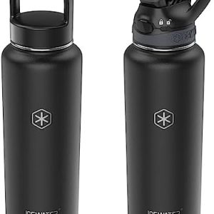 ICEWATER-40 oz,2 Lids(Soft Auto Straw Lid + Wide Mouth Lid),Insulated Water Bottle With