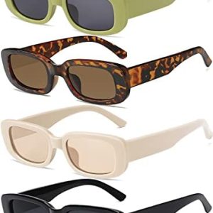 Tskestvy 4 Pieces Retro Sunglasses Vintage Sunglasses Small Square Rectangle 90s Glasses Trendy Y2K