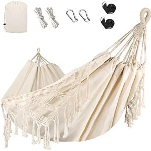 Bellzacasa Double Hammock, Heavy Duty 500 lb Load Capacity Tassels and Fishtail Knitting with