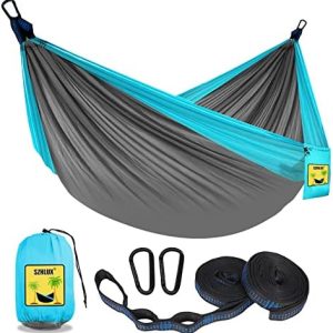 SZHLUX Camping Hammock Double & Single Portable Hammocks with 2 Tree Straps and Attached Carry